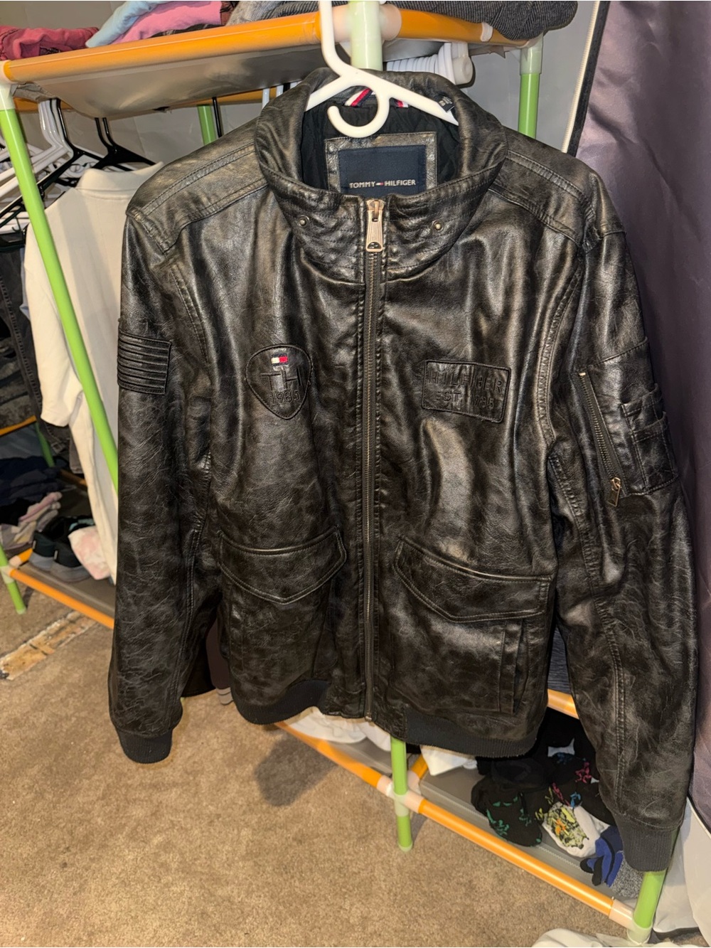 Tommy Hilfiger Black Leather Bomber-Style Jacket